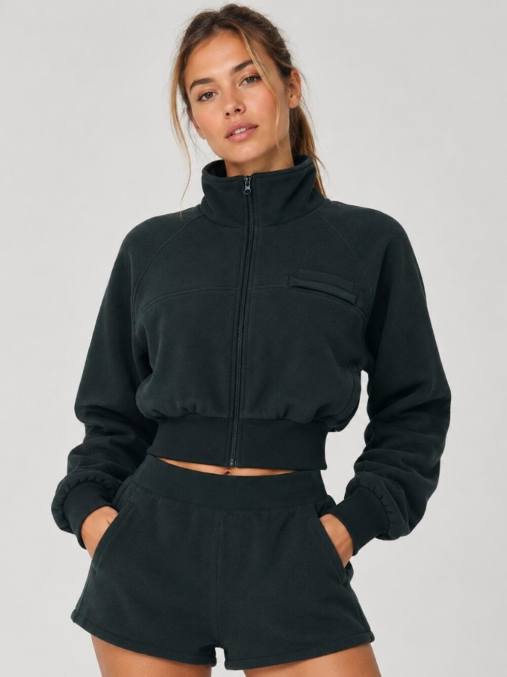 ALO Yoga Polar Fleece Cropped Wintry Mix Jacket